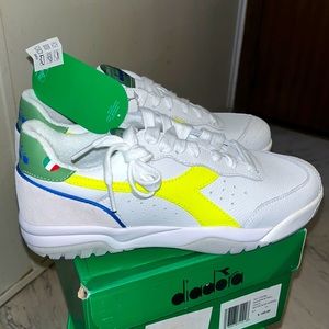 Diadora Maverick Ball White ACID green Mens size 7.5 or 8.5 New Sneakers
